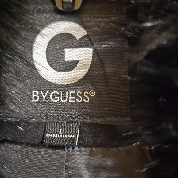 Guess Wool Blend Coat Faux Fur Collar Black Womens LG Blazer Style Cropped - Picture 4 of 7